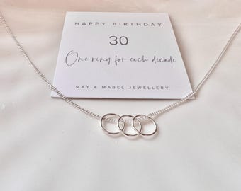 Sterling Silver 3 Rings Necklace: 30th Birthday Gift