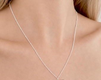Sterling Silver T-bar Necklace on Satellite Chain, Gift for her