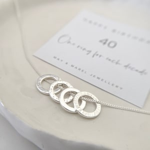 40th Birthday 4 Rings Silver Necklace, Gift for her