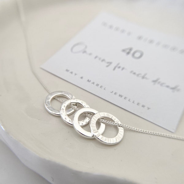 40th Birthday 4 Rings Silver Necklace, Gift for her