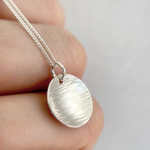 Hammered Silver Disc Pendant Necklace, Curved Necklace, Gift for her