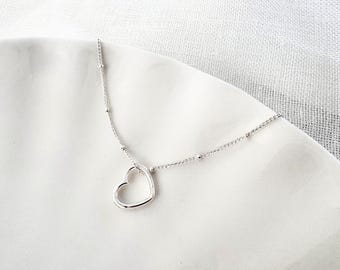 Sterling Silver Heart Necklace: Satellite Chain Pendant