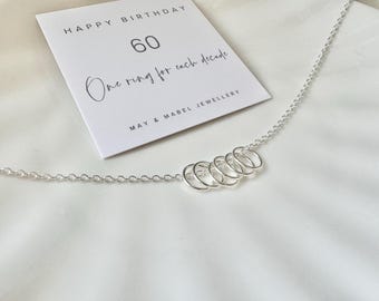 6 Ring for 6 Decades 60th Birthday Necklace, Gift for her