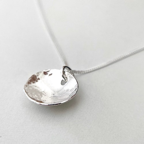 Hammered Silver Disc Pendant Necklace Curved Necklace Gift - Etsy UK