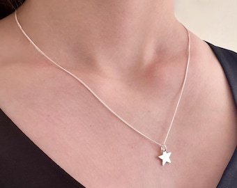 Sterling Silver Star Pendant Necklace, Dainty Celestial Jewellery, Gift for her