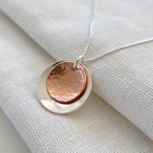 Silver Copper Disc Necklace, Circle Necklace,  Silver Pendant, Gift for her