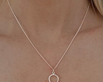 Sterling Silver Ring Pendant Necklace, Line Texture