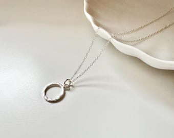Sterling Silver Ring Pendant Necklace, Hammered Texture