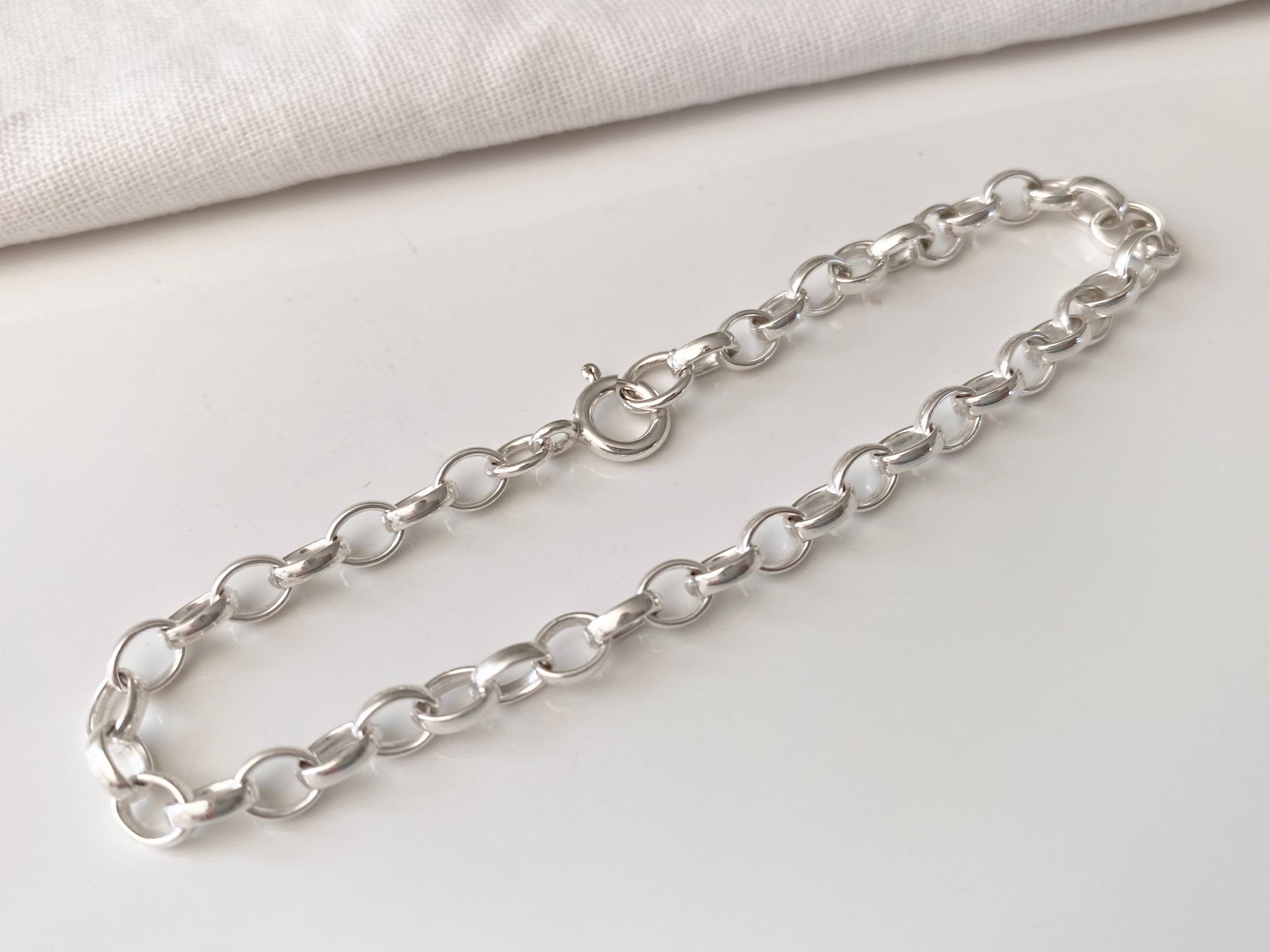 Sterling Silver Link Charm Bracelet Gift for her Etsy