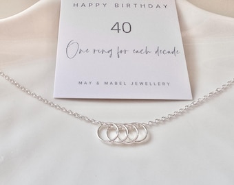 Rings for Decades 40th Birthday Necklace, Gift for her