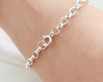 Sterling Silver Link Charm Bracelet, Gift for her