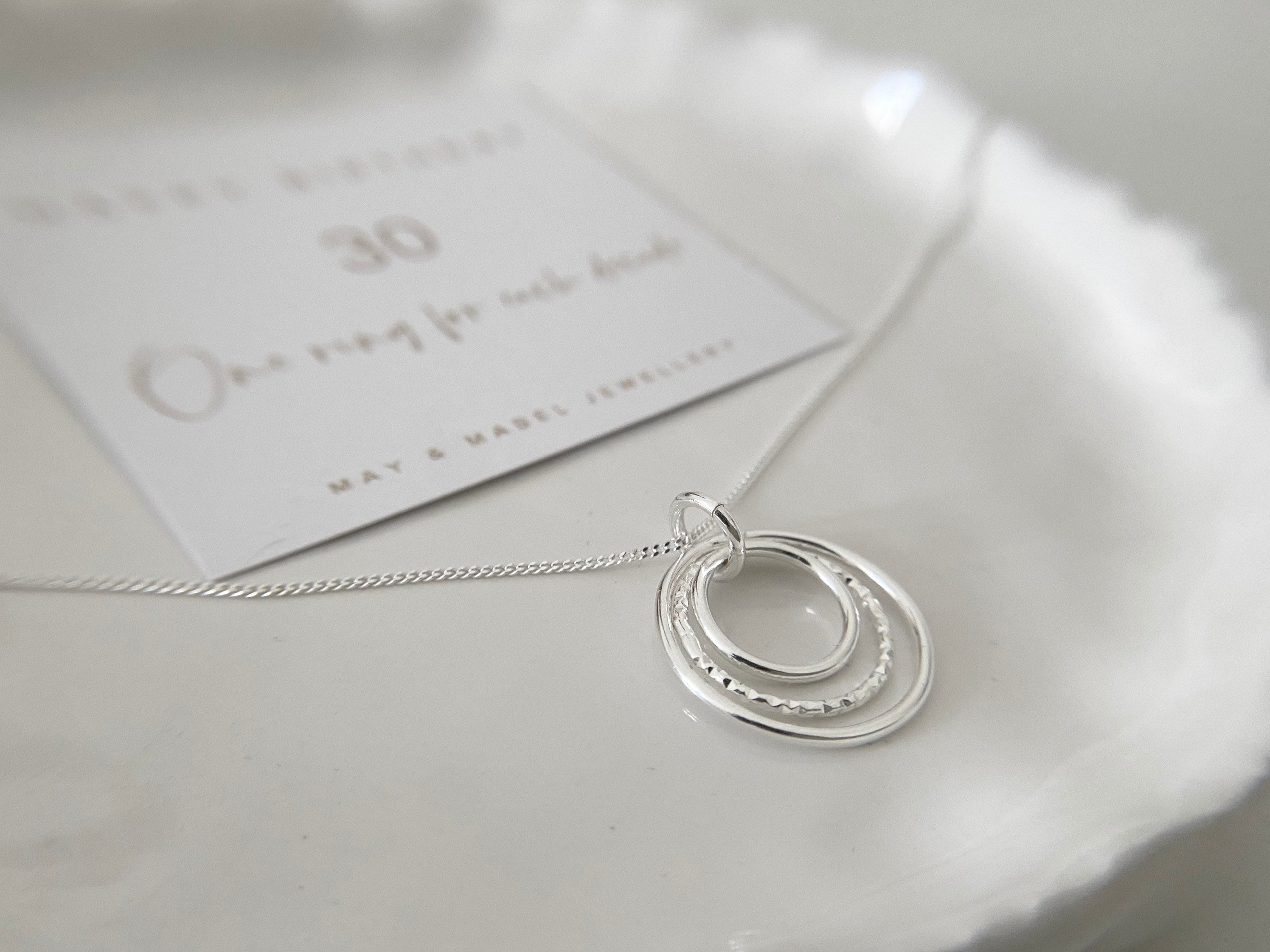 Sterling Silver 30th Birthday Three Ring Necklace Gift for Her
