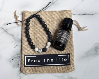 Lava essential oil diffuser bracelet and grounding oil set