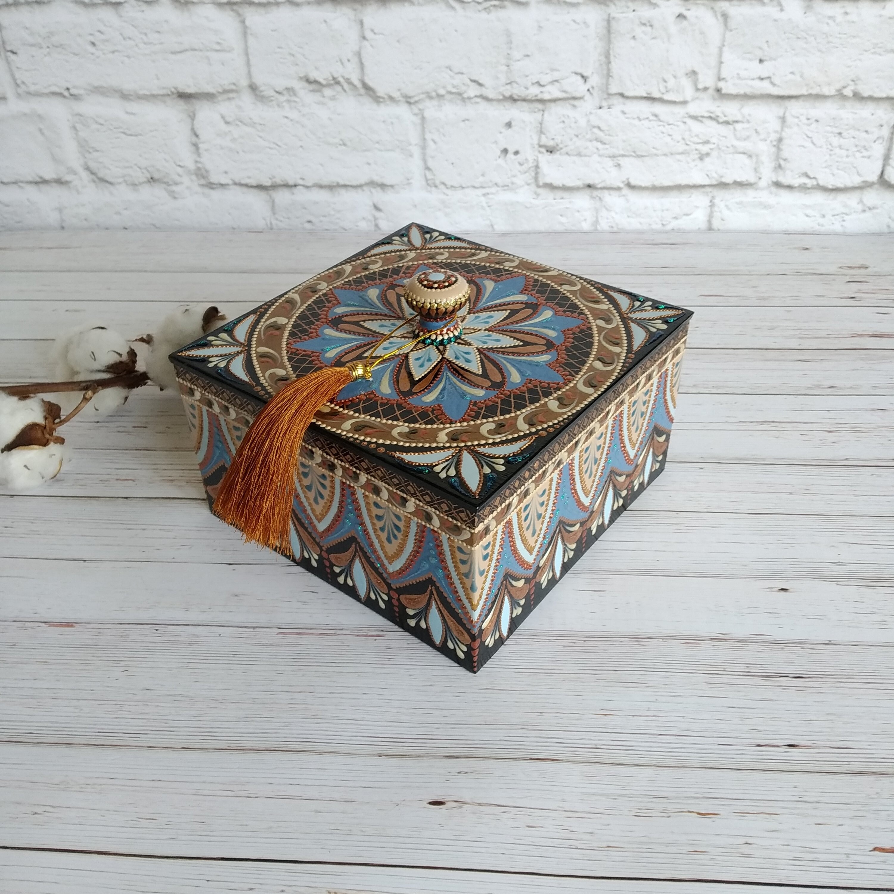 Decoupage tea box 4 compartments Wooden tea box Tea box Wooden Etsy