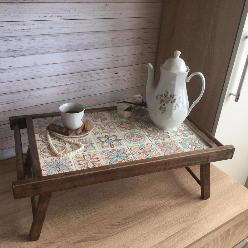 Bed Mosaic Tray Table portable laptop stand Bed Tray with Folding Legs Large Wooden Tray White Wedding Coffee Table Tray Easter decor