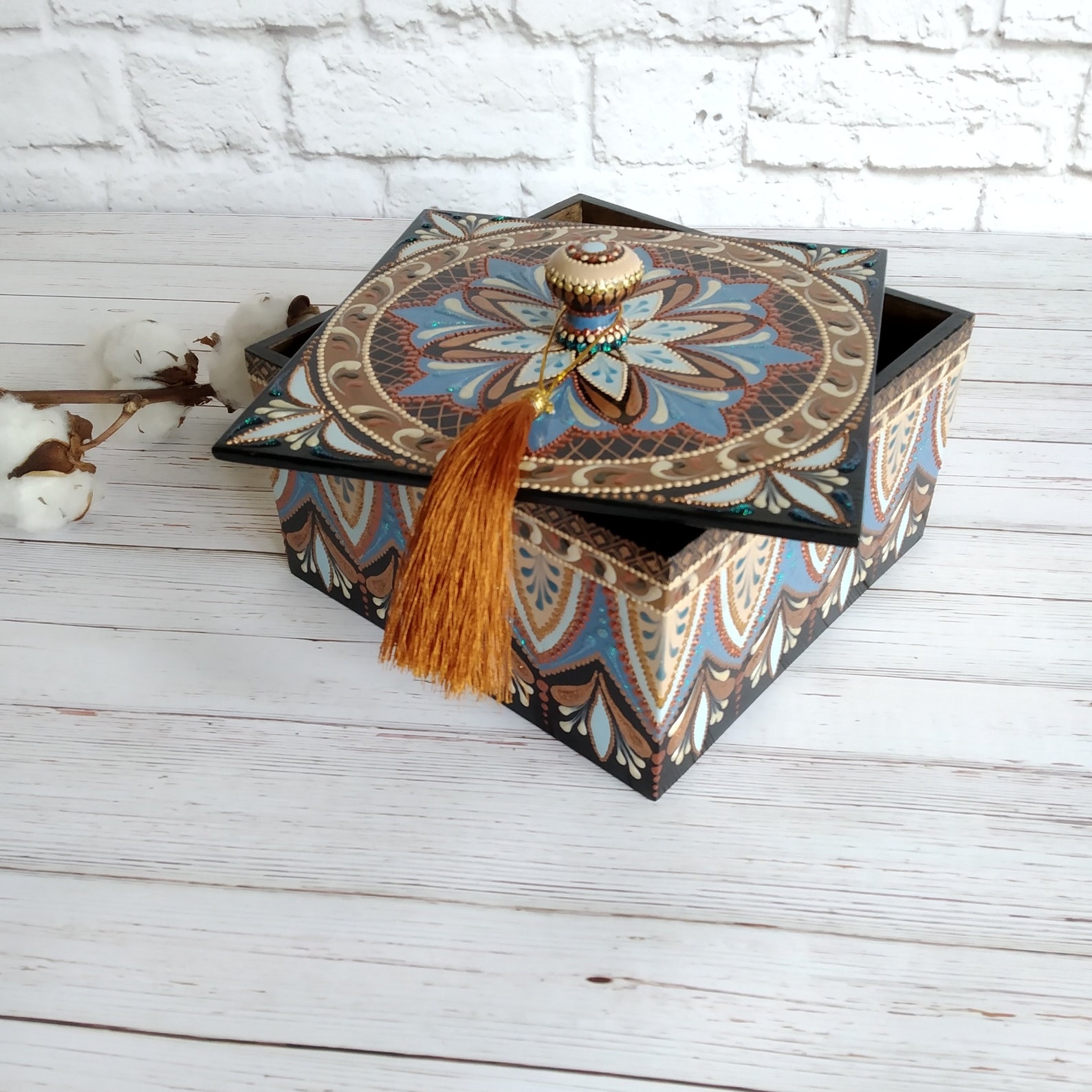 Decoupage tea box 4 compartments Wooden tea box Tea box Wooden Etsy