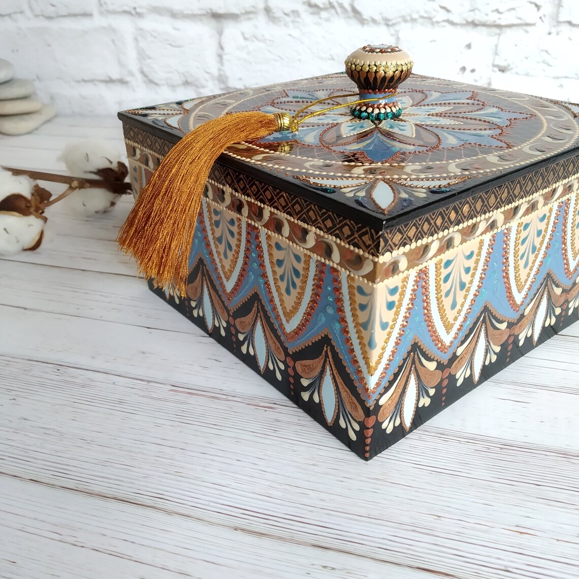 Decoupage tea box 4 compartments Wooden tea box Tea box Wooden Etsy