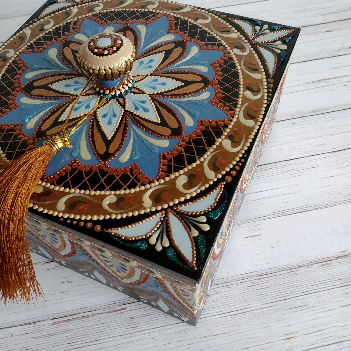 Decoupage tea box 4 compartments Wooden tea box Tea box Wooden Etsy