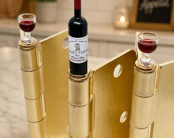 Hinge Topper Wine Set: Miniature Wine Bottle & Glasses Magnet