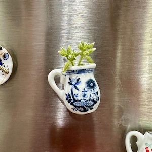 Ceramic Pitcher Magnet: Tiny Bud Vase, Hand-Painted Gold Rim