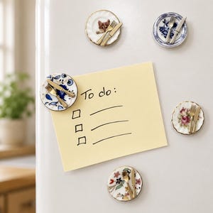 Miniature Ceramic Plate Magnet: Gold Silverware Decor