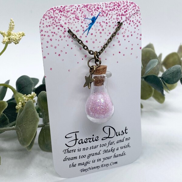 Faerie dust, fairy dust, pretty pink, necklace with star charm and chain, 18 inches