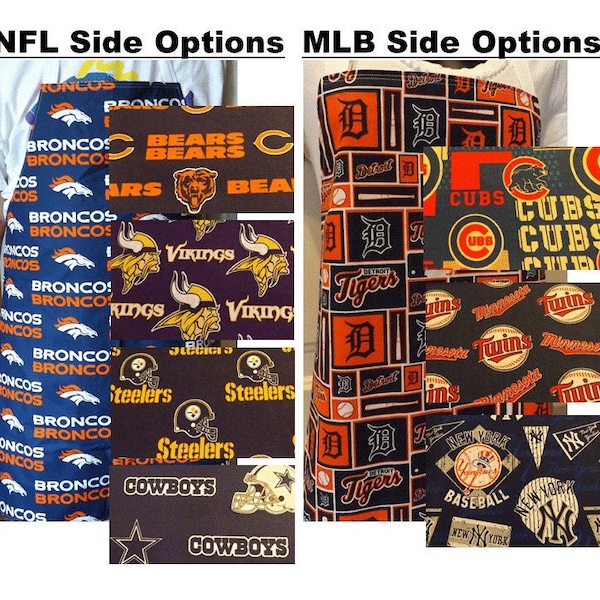 Reversible NFL and MLB Sports Team Apron, Double Sided 2-in-1 Full Bib Football and Baseball BBQ Apron, Custom-Select 2 Fabrics