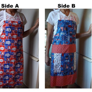 Reversible NBA Full Bib Apron LA Clippers Basketball and Patriotic, Double Sided 2-in-1 Kitchen or BBQ Grilling Apron image 1