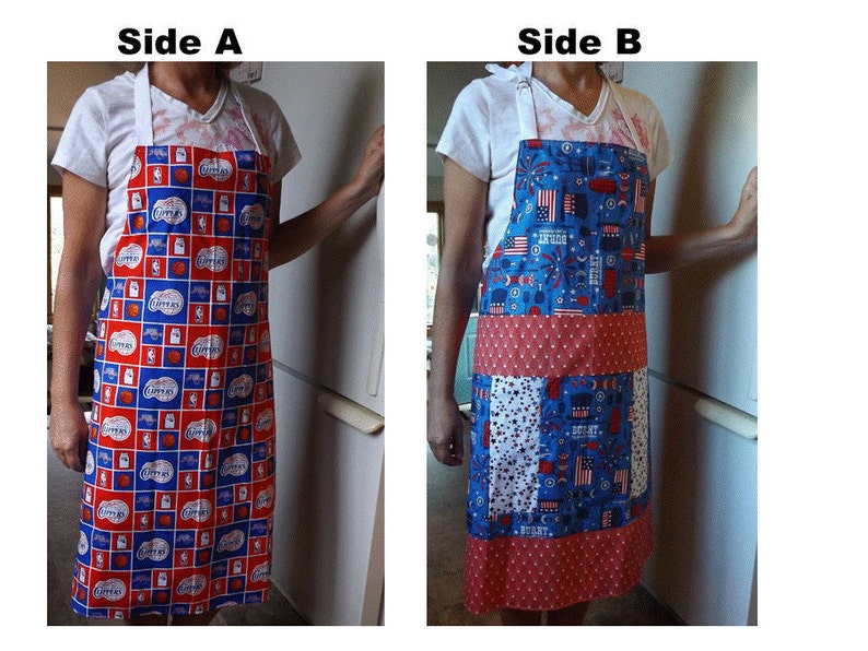 Reversible NBA Full Bib Apron LA Clippers Basketball and Patriotic, Double Sided 2-in-1 Kitchen or BBQ Grilling Apron image 1