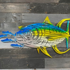 YellowFin Tuna Chasing Bait Fish Metal Wall Art, Fish Art, Metal Fish, Fish Wall Decor, Tuna Art, Tuna Fish, Tuna Wall Art, Metal Art