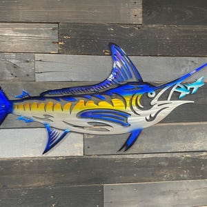 Marlin Fish Wall Art, Metal Fish Art, Swordfish Wall Art, Blue Marlin Sign, Fish Signs, Fish Art, Outdoor Metal Art, Yard Art, Fence Art