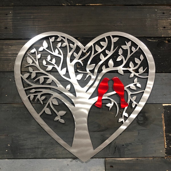 Heart with Birds, Tree of Life, Love Birds, Cardinal, Angels, Family, Metal Sign, Metal Art, Memorial Cardinals, Memorial Sign