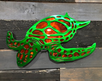 Metal Turtle Wall Art: Two-Layer Aluminum Ocean Theme Sign