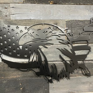 Custom American Flag with Bald Eagle - Satin Black Aluminum