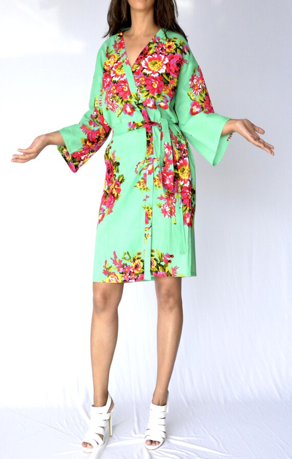 green floral robe