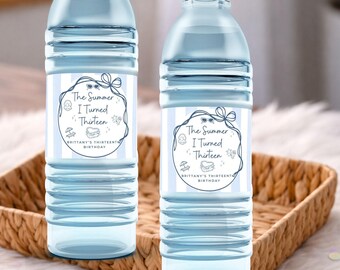 The Summer I Turned Water Bottle Labels | Teen Birthday Party Decor | Coastal Blue Aesthetic | Personalized Drink Labels | Summer Birthday