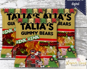 Barnyard Gummy Candy- Barnyard Party- Farm- Animals- Gummy Bears Labels- Barnyard birthday Birthday- Candy Labels- Fruit Snacks