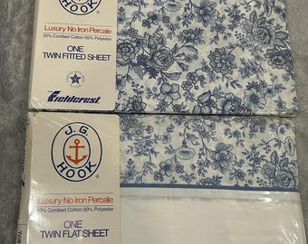 Sábana plana y ajustable Fieldstone J.G.Hook, flores de porcelana, ropa de cama vintage - Ver descripción