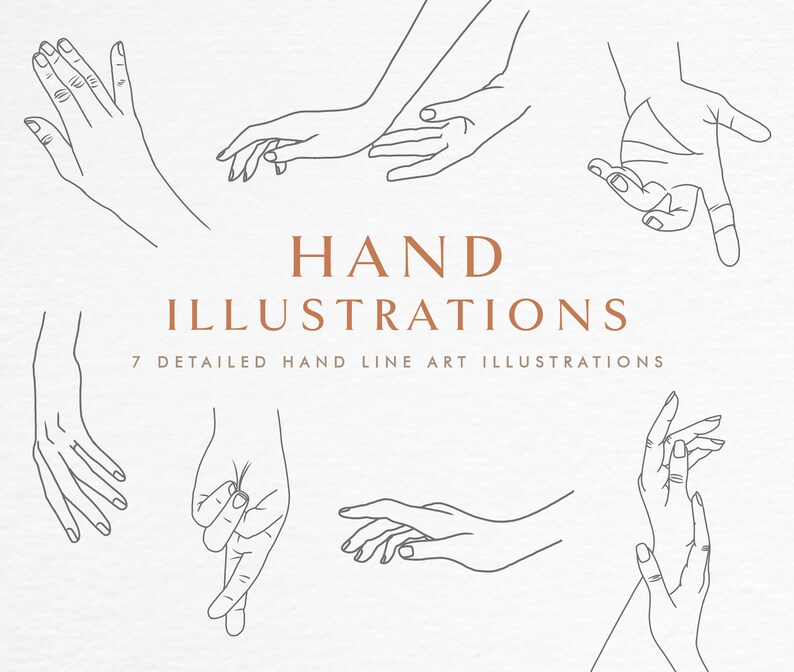 Hand Illustrations Hand Line Drawing Hand Elements Boho | Etsy