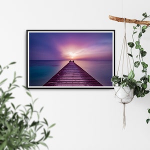 Coastal Decor, Beach Print, Mexico decor, Cozumel Sunset, large beach print, Pink purple photo, relaxing wall art, dock, Mexico, Sea