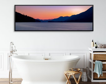 Lake Cowichan mountain sunset, Pacific Northwest art, panoramic wall art, Coastal wall art, Peaceful wall art, Large print, wall decor