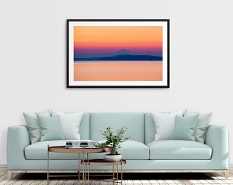 Pacific Northwest art, panoramic wall art, Coastal wall art, Peaceful wall art, Large Mountain print, wall decor