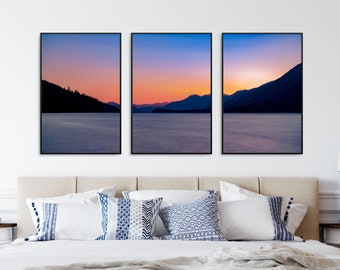 Lake Cowichan mountain sunset, Pacific Northwest art, panoramic wall art, Coastal wall art, Peaceful wall art, Large print, wall decor