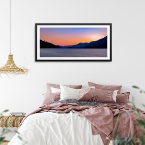 Lake Cowichan mountain sunset, Pacific Northwest art, framed wall art, Coastal wall art, Photography wall art, Large print, wall decor