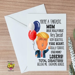 Trump Mother&#39;s Day Card, Gift for Mom, Trump Lover Birthday Card For Mom, Mom Card From Daughter, From Son, Mother&#39;s Day, Mom Greeting Card