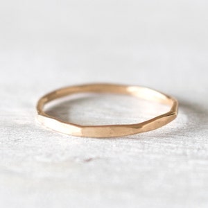 Thin Faceted Gold Hammered Ring, 14k Gold Ring, Thin Gold Stackable Rings, Gold Filled Ring, Gold Rings for Women