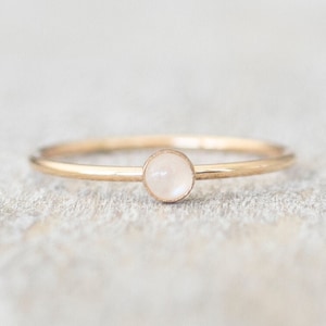 Super Thin Gold 3mm Moonstone Ring, Dainty Gold Filled Ring, 14k Gold Rings for Women, Gold Stackable Rings, June Birthstone Ring