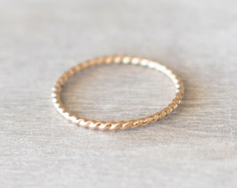 Thin Gold Twist Ring, Dainty Gold Ring, Gold Rings for Women, 14k Gold Ring, Gold Stacking Rings, Gold Rope Ring