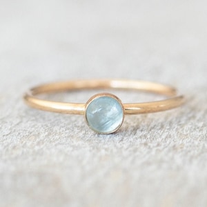 Thin Gold 4mm Aquamarine Ring, Dainty Gold Filled Ring, 14k Gold Rings for Women, Gold Stackable Rings, March Birthstone Ring