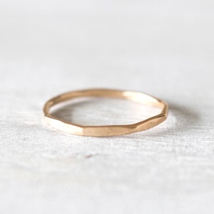 Thin Faceted Gold Hammered Ring, 14k Gold Ring, Thin Gold Stackable Rings, Gold Filled Ring, Gold Rings for Women image 1